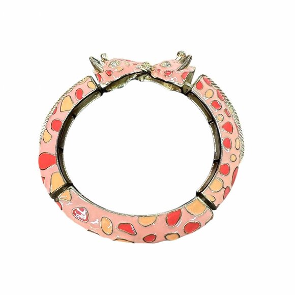 Vintage 1970s Pink Enamel Giraffe Head Stretch Bracelet – Whimsical Statement Je - Picture 1 of 12